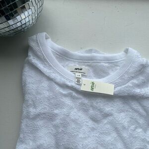 Aerie Soft White Mesh Lace Short Sleeve T NWT